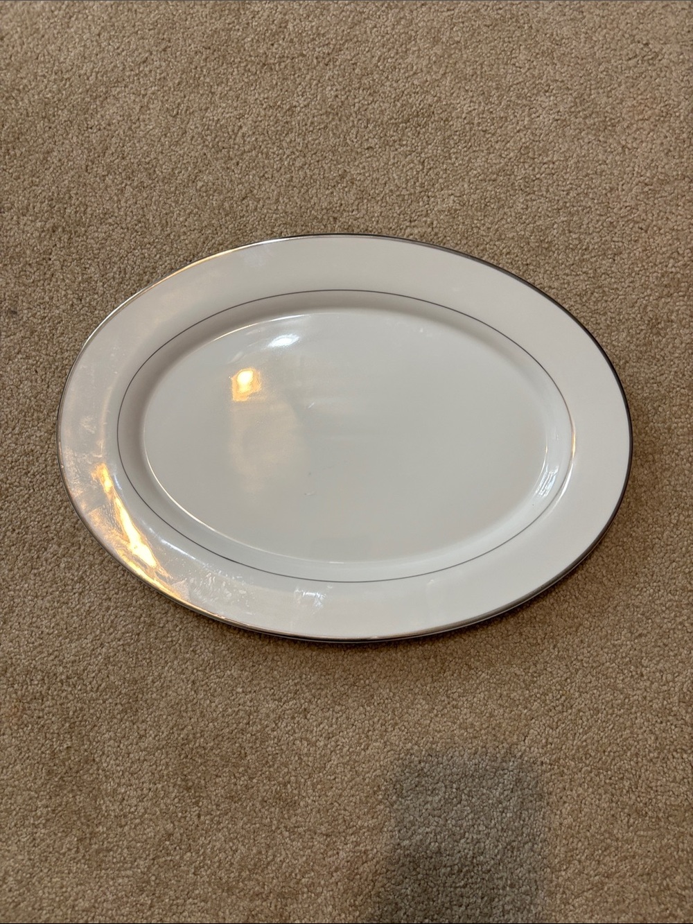 Mikasa fine china White Oval Serving Platter with Silver Rim